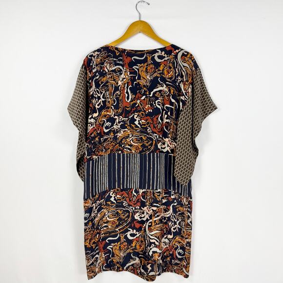 Anthropologie Burning Torch Women's Torch 100% Silk Dress Small Navy Multi - Picture 6 of 14
